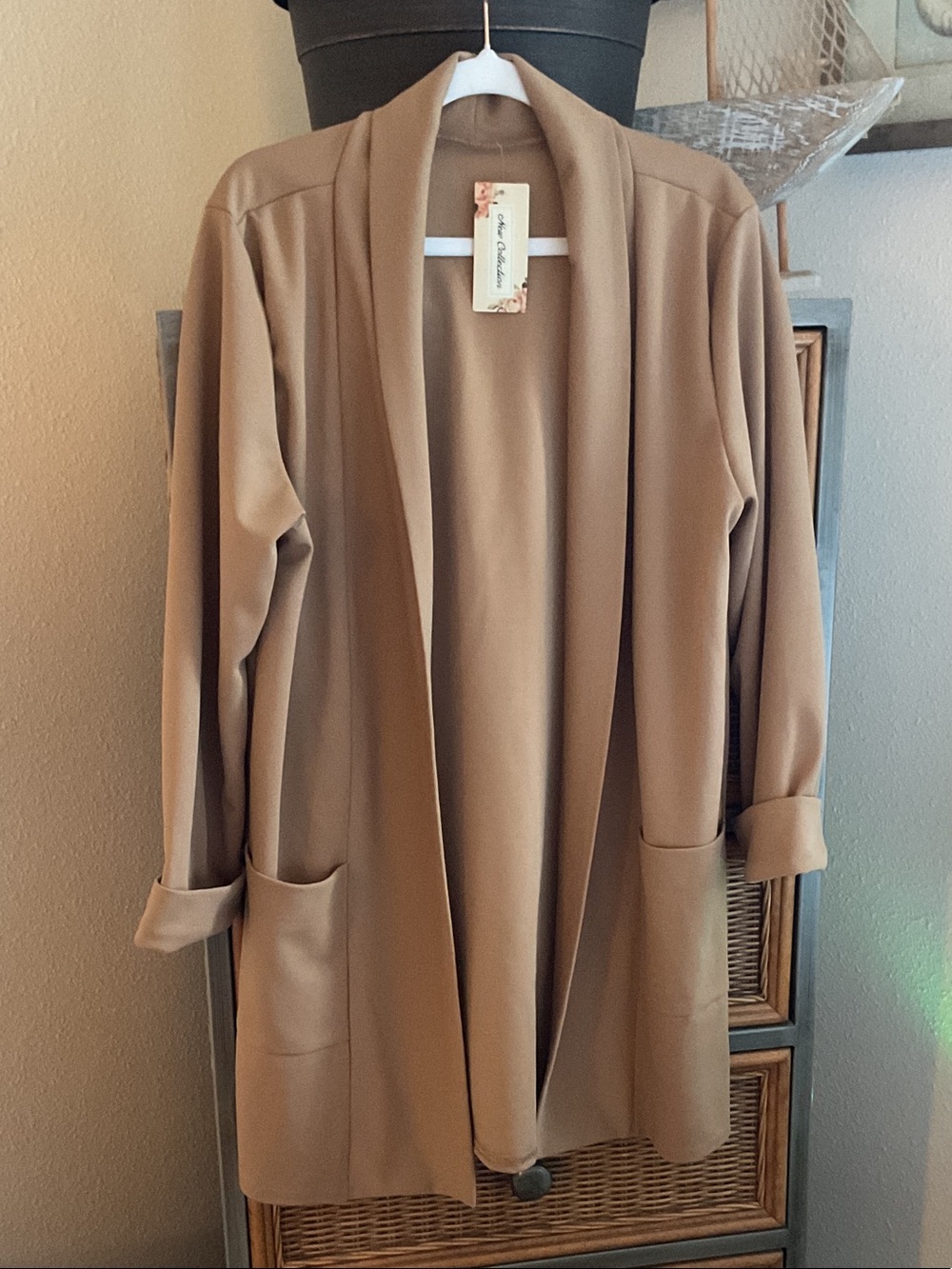 Open-Front Longline Jacket in Camel